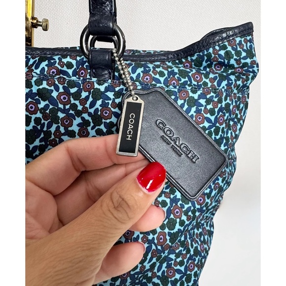 Coach F59435 Navy Floral Print Leather/Nylon Large Tote Shoulder Bag - Picture 10 of 12